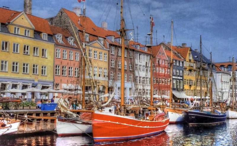 Colorful Boats in Harbor — Red