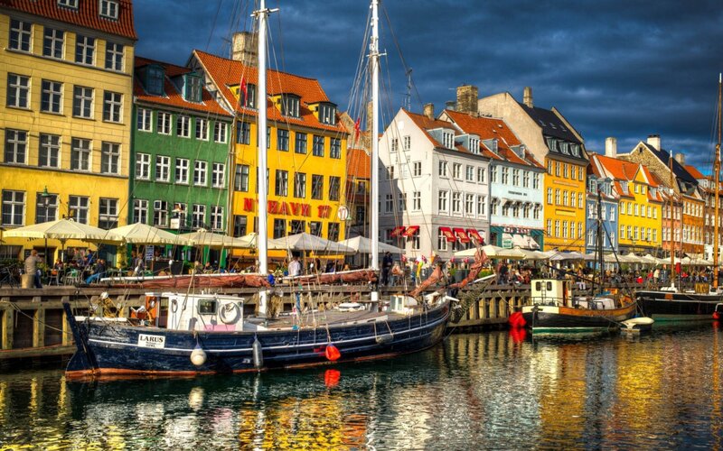 Colorful Boats in Harbor — Yellow, Dramatic, Afternoon