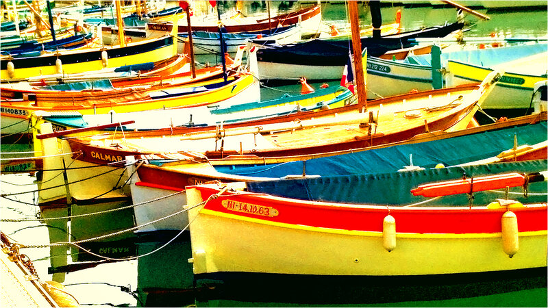 Colorful Boats in Harbor — Yellow