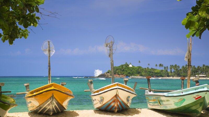 Colorful boats on a tropical beach
