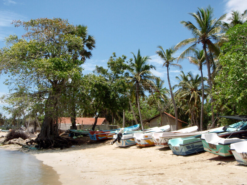 Colorful Boats on Beach — Blue, Serene, Afternoon, Photograph