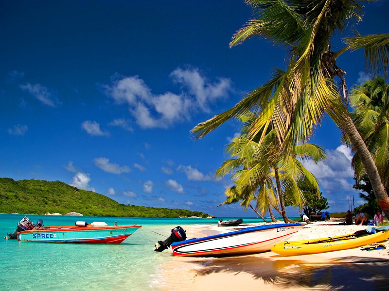 Colorful Boats on Beach — Blue