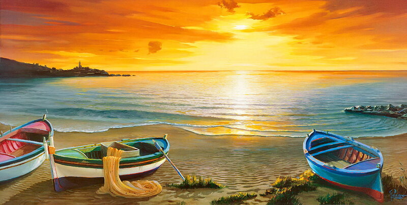 Colorful Boats on Beach — Orange