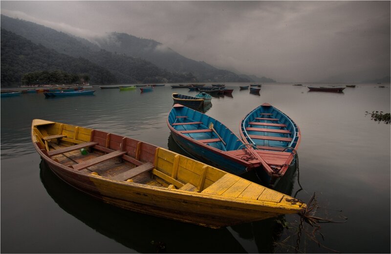 Colorful Boats on Lake — Yellow