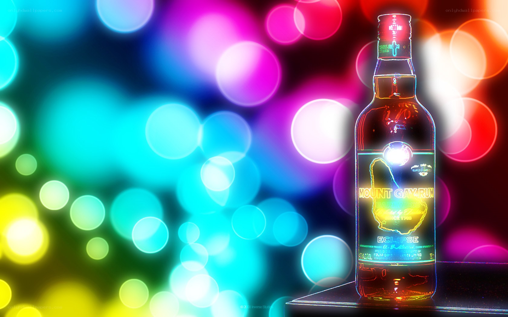 Colorful bottle on bokeh background