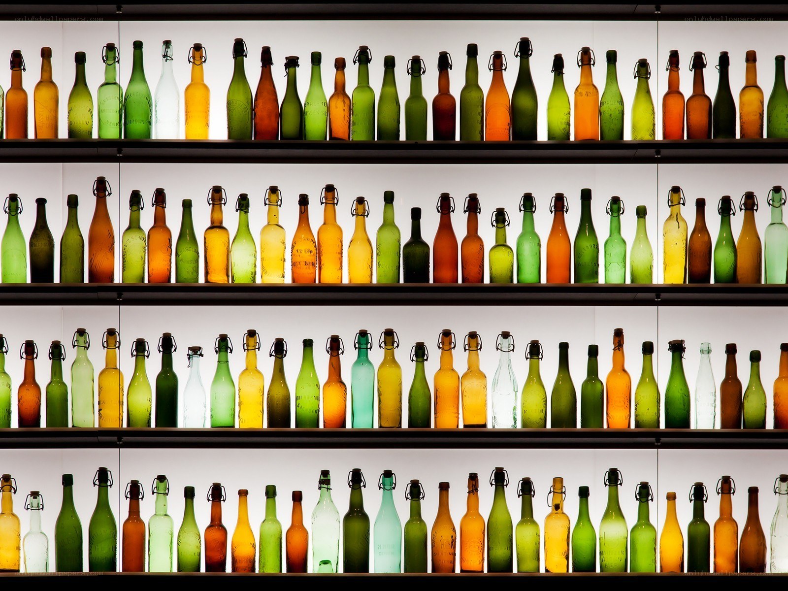Colorful bottles on shelves