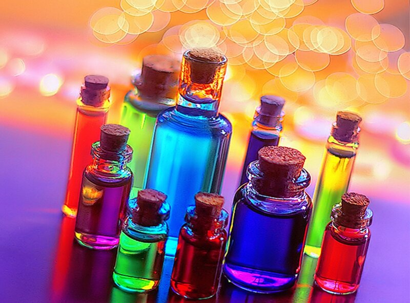 Colorful Bottles with Liquids