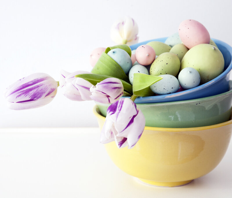Colorful Bowls with Tulips