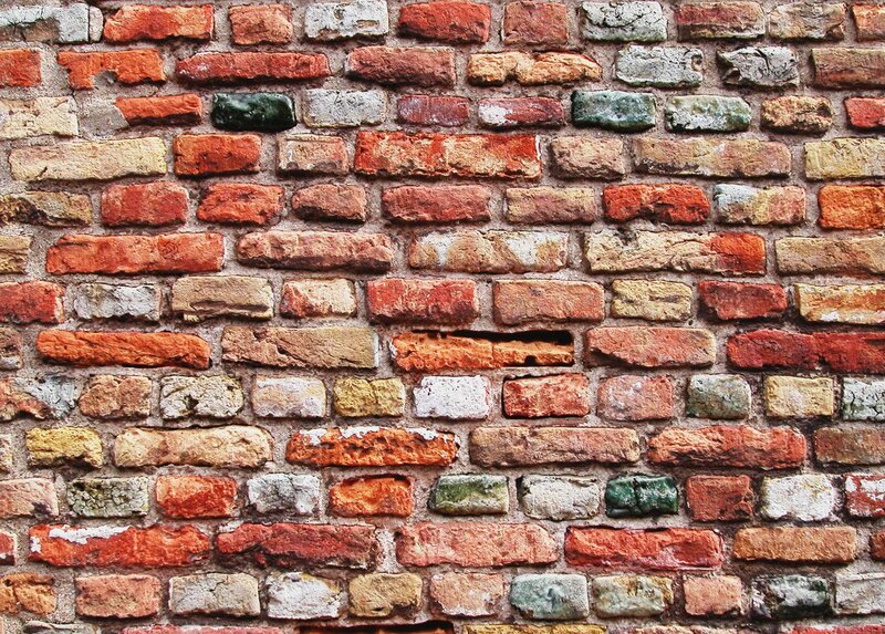 Colorful Brick Wall — Red, Textured, Photograph, Bricks, Mortar