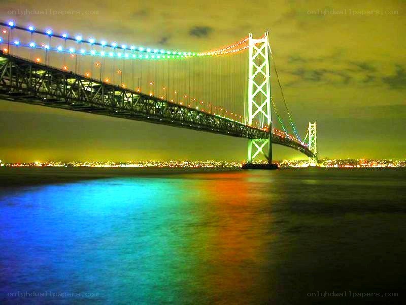 Colorful bridge at night