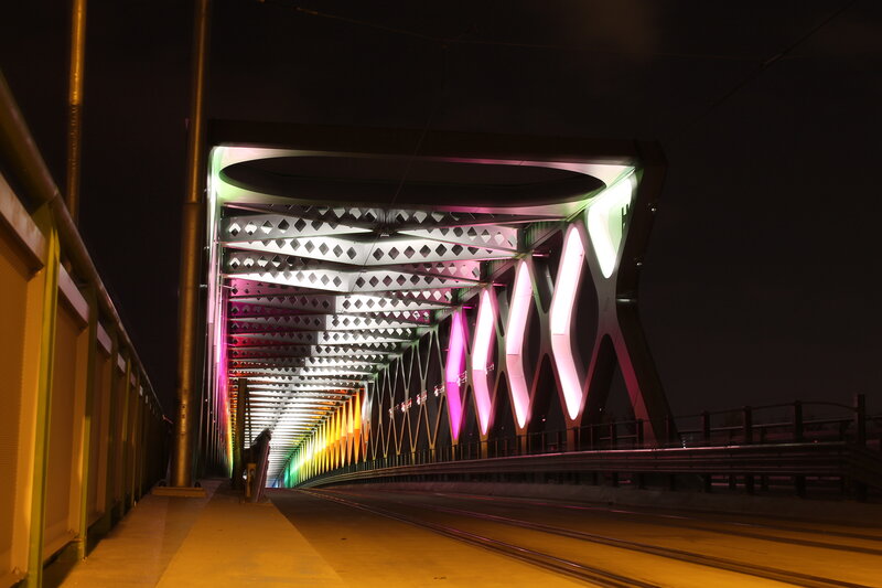 Colorful Bridge at Night — Pink