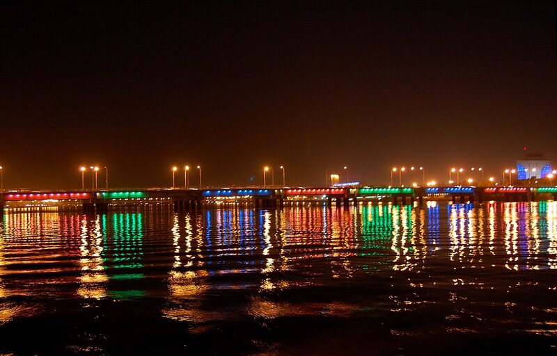 colorful bridge at night