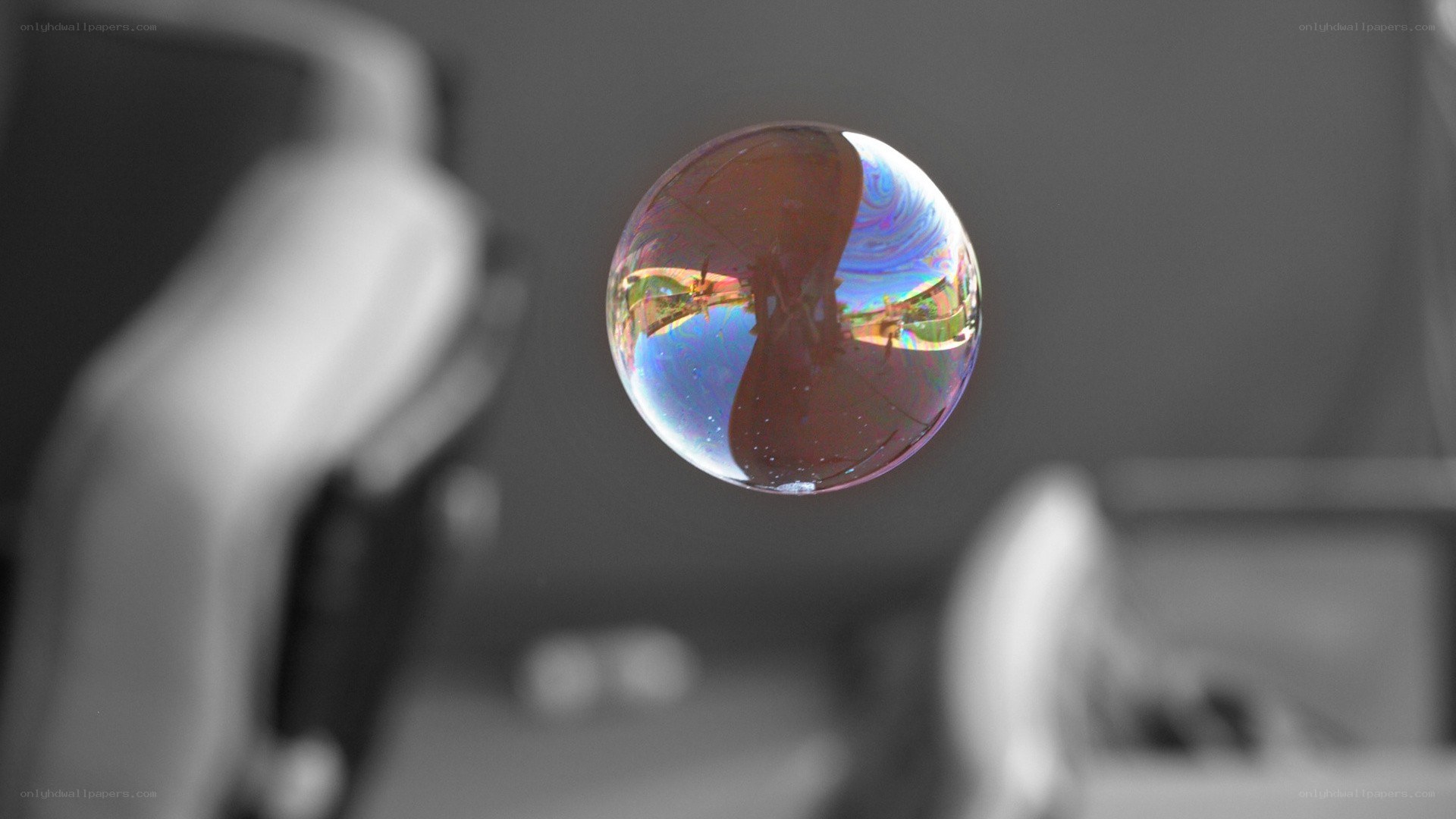 Colorful bubble in grayscale scene