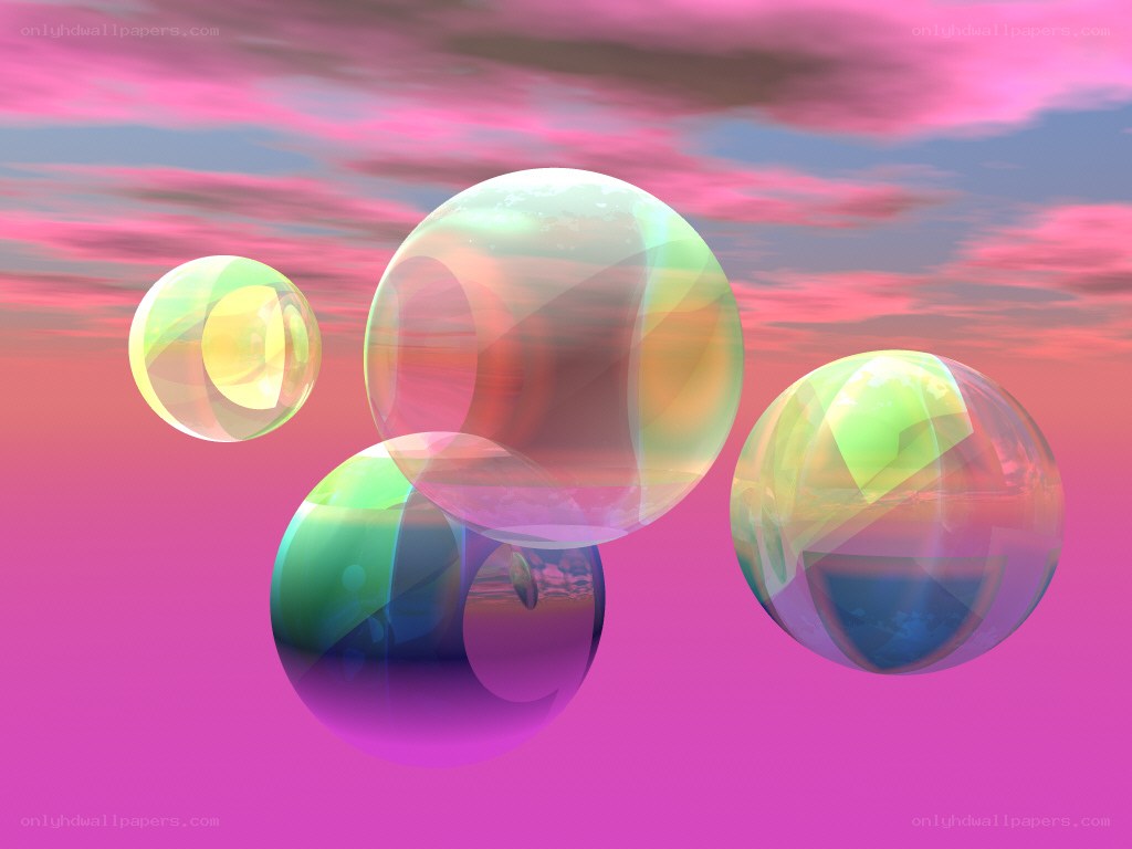 Colorful bubbles in a pink sky