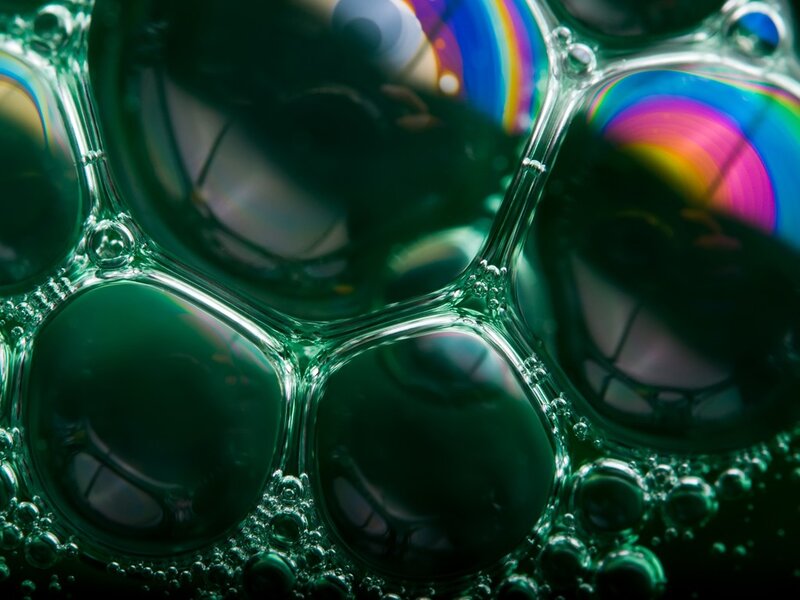 Colorful bubbles in liquid