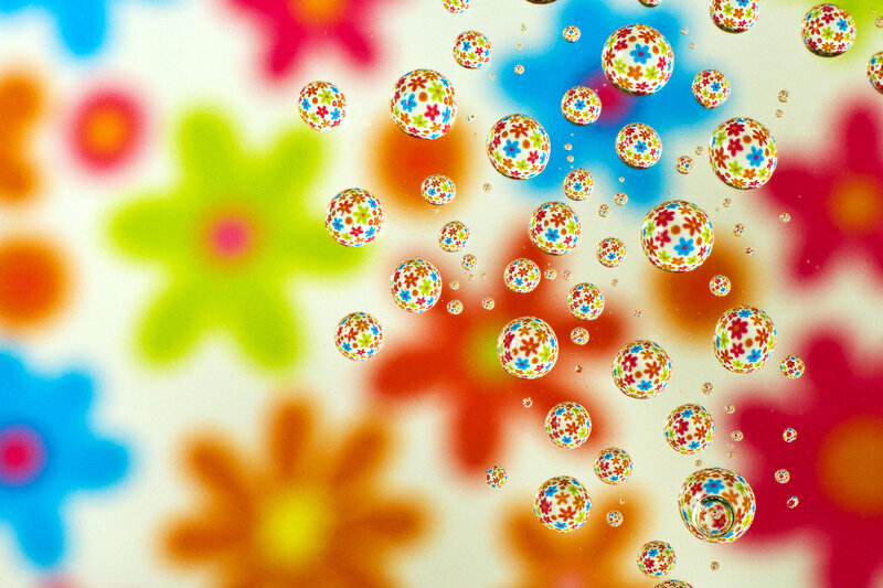 Colorful bubbles with floral pattern