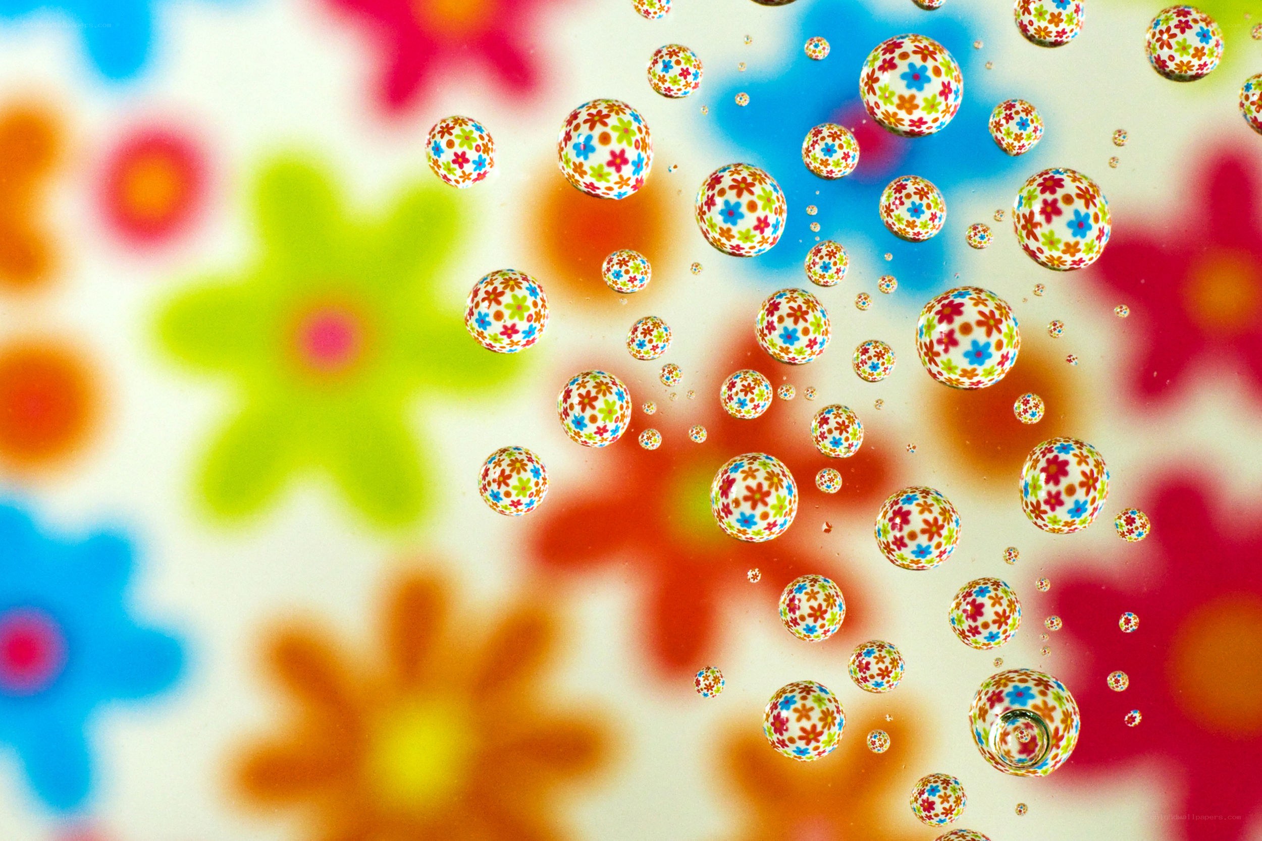 Colorful bubbles with floral pattern