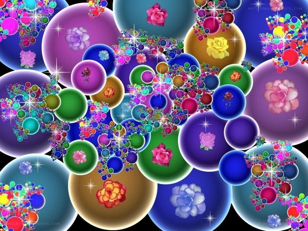 colorful bubbles with flowers