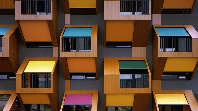 Colorful Building Facade — Orange, Geometric