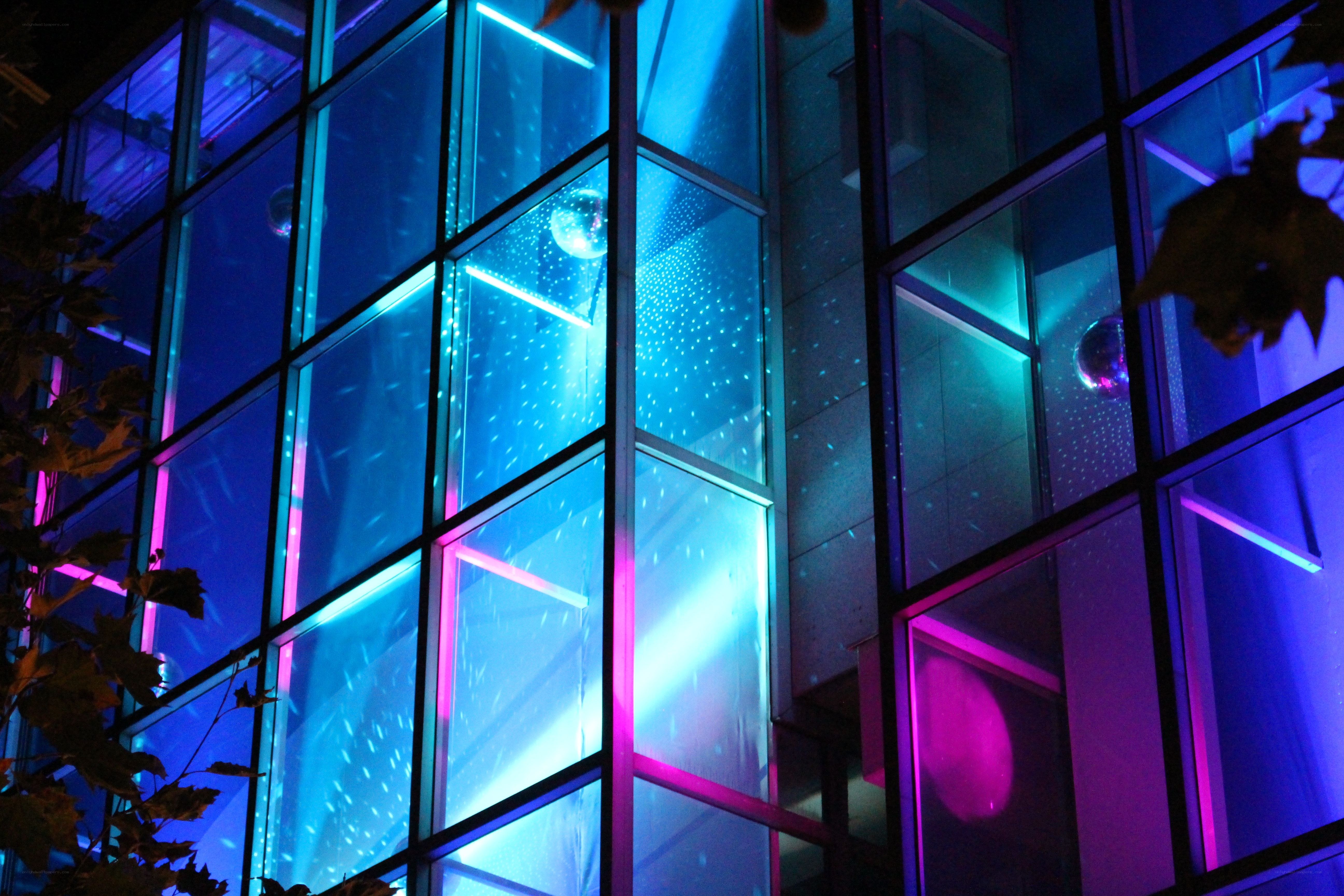 Colorful building lights at night