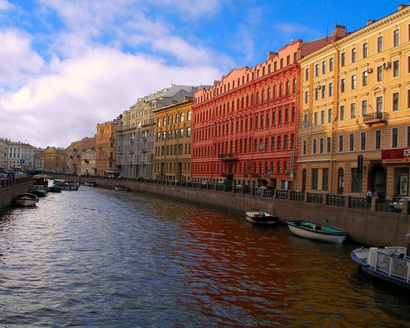 Colorful buildings along a canal
