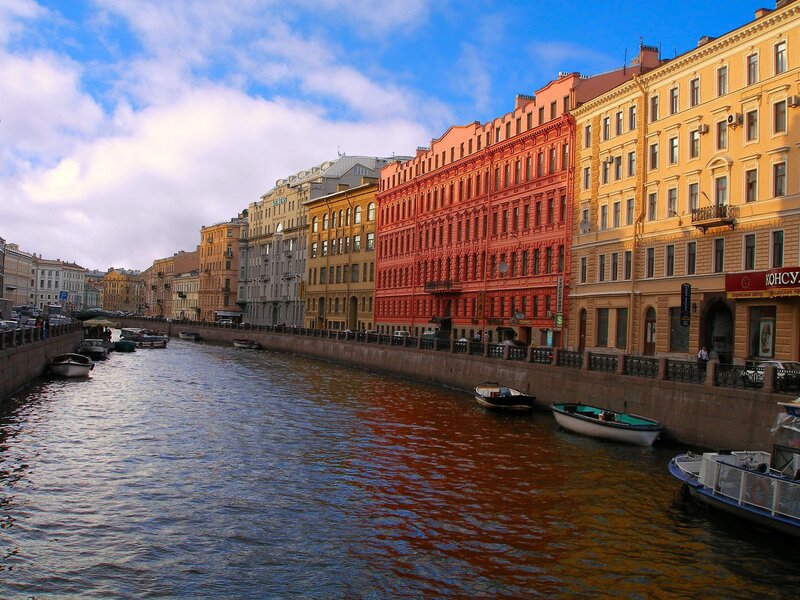 Colorful buildings along a canal