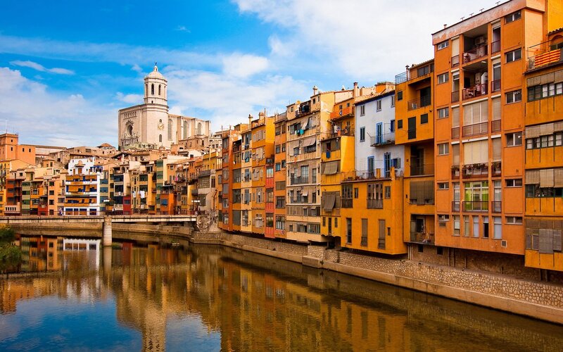 Colorful buildings along a river