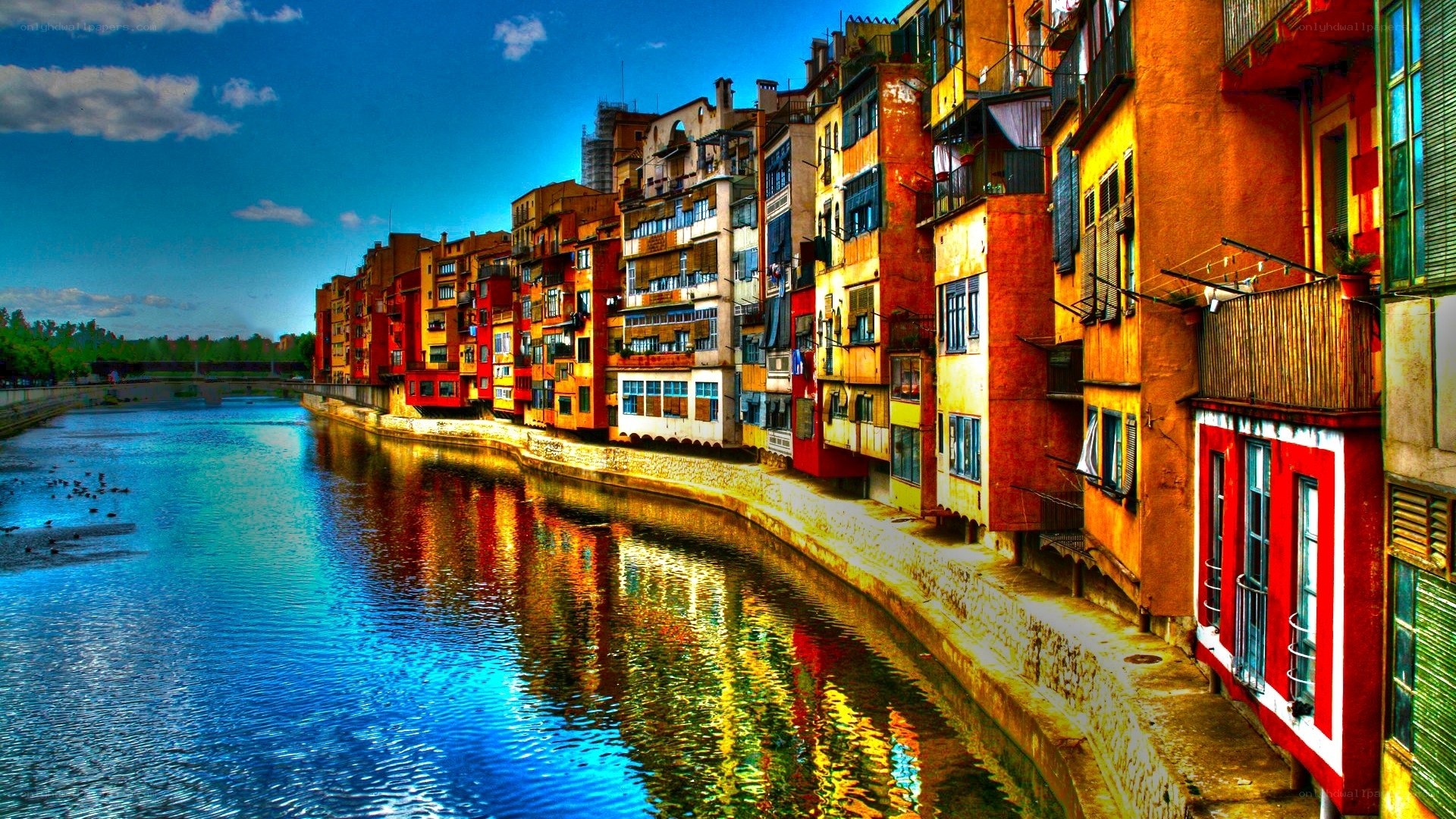 Colorful buildings along a river