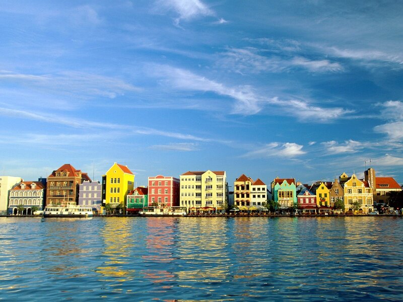 Colorful buildings along a waterfront