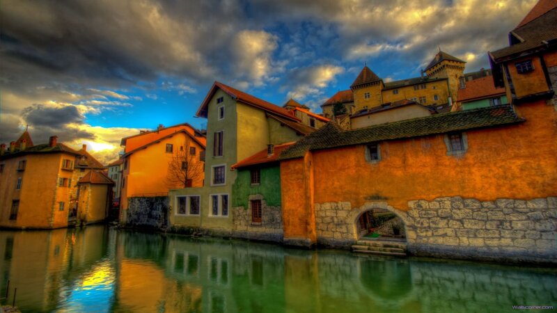 Colorful Buildings Along Canal