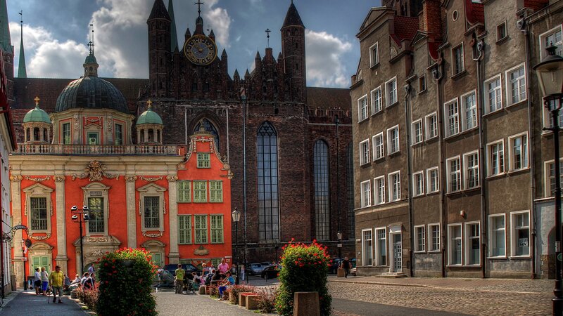 Colorful Buildings and Cathedral