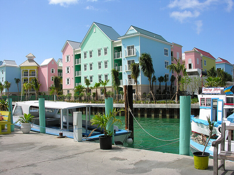 Colorful buildings at a marina