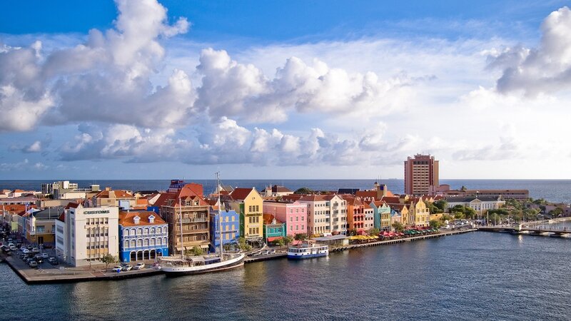 Colorful Buildings at Harbor — Blue, Bright
