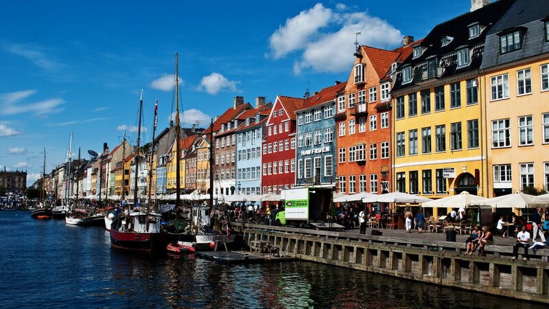 Colorful Buildings at Harbor — Blue, Lively