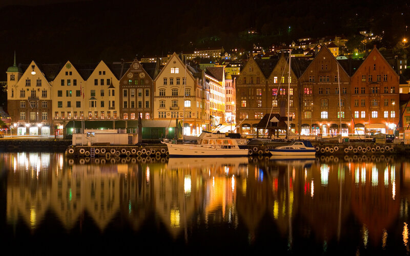 Colorful Buildings at Night — Yellow