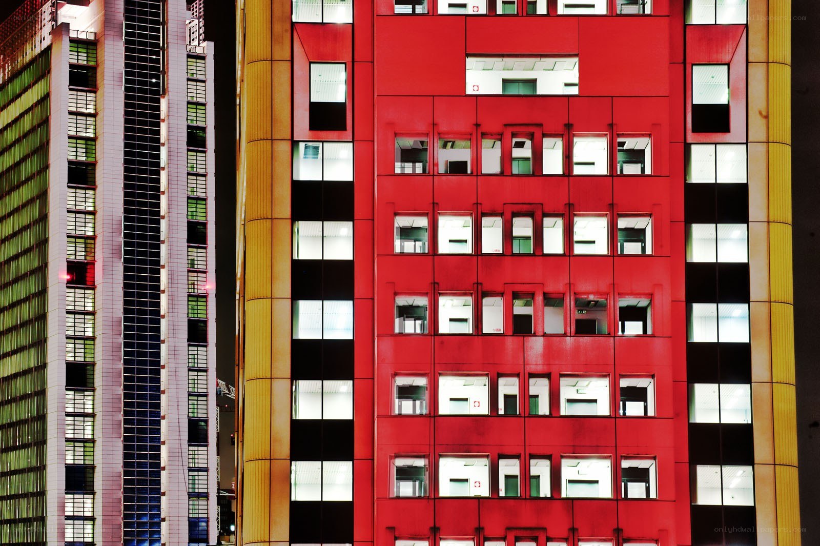Colorful buildings at night