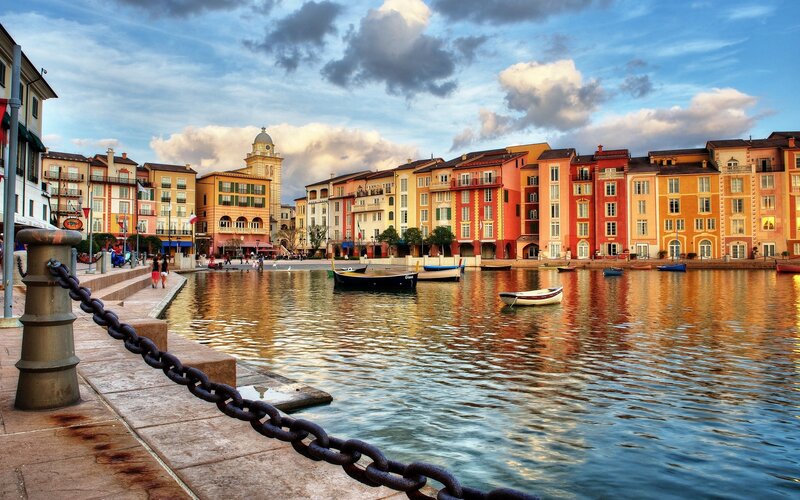Colorful Buildings by Canal — Blue