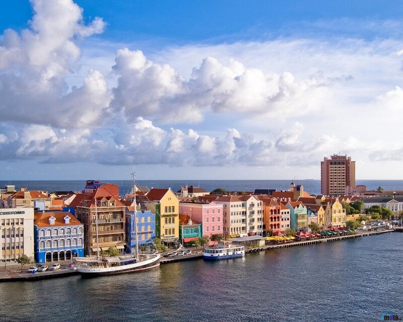 Colorful Buildings by Harbor — Blue, Serene