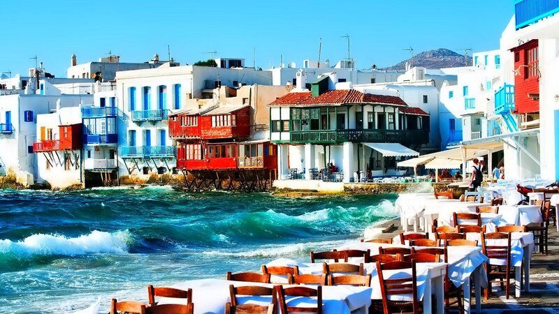Colorful Buildings by Sea — Blue