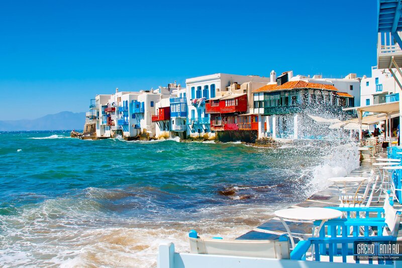 Colorful Buildings by Sea — Blue, Vibrant