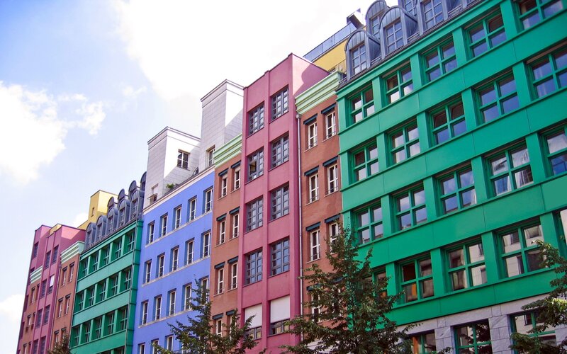 Colorful buildings in a city
