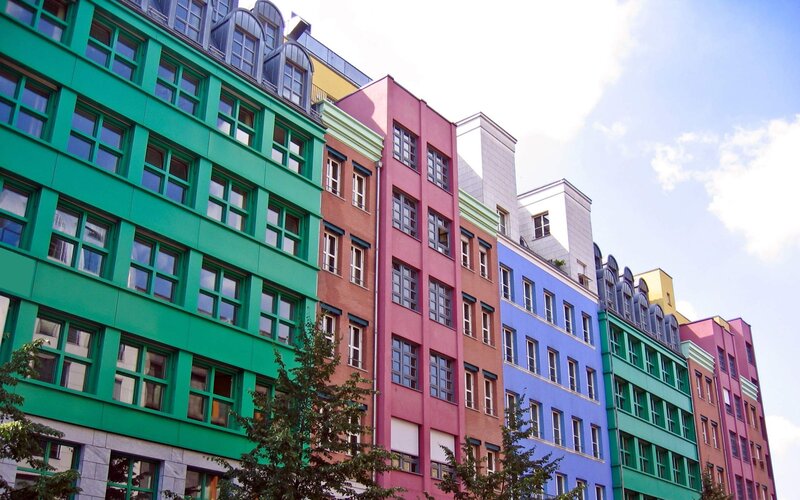 Colorful buildings in a city