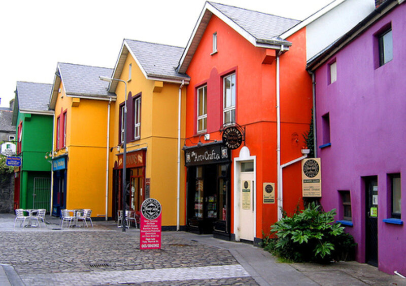 colorful buildings in a cobblestone street