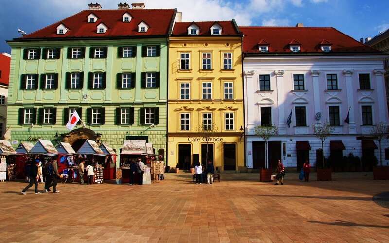 Colorful buildings in a European square