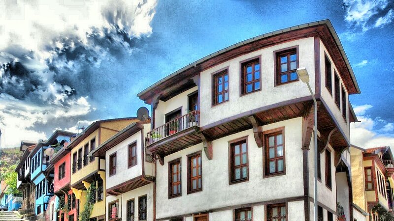 Colorful buildings in a historic town