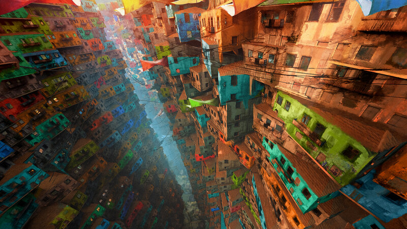 Colorful Buildings in Canyon