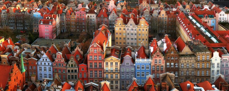 Colorful Buildings in City — Red