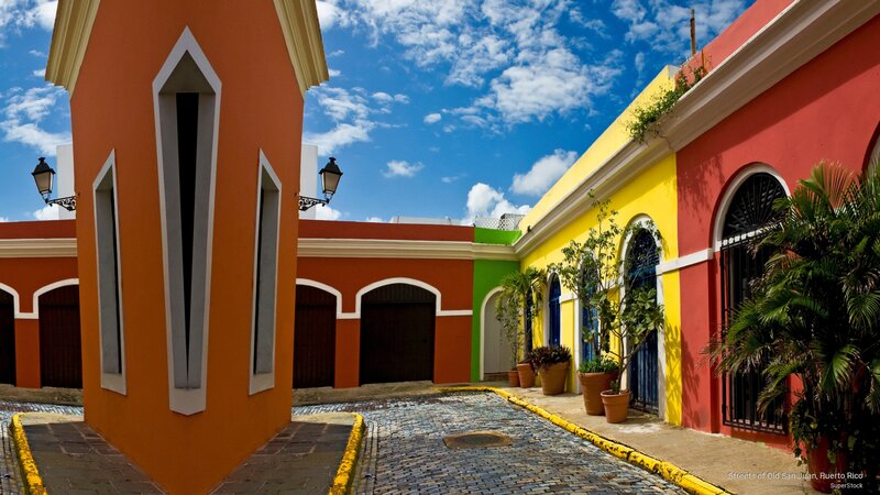 Colorful Buildings in Courtyard