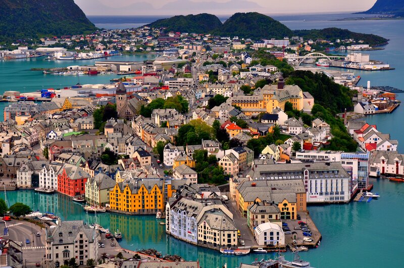 Colorful Buildings in Harbor — Blue