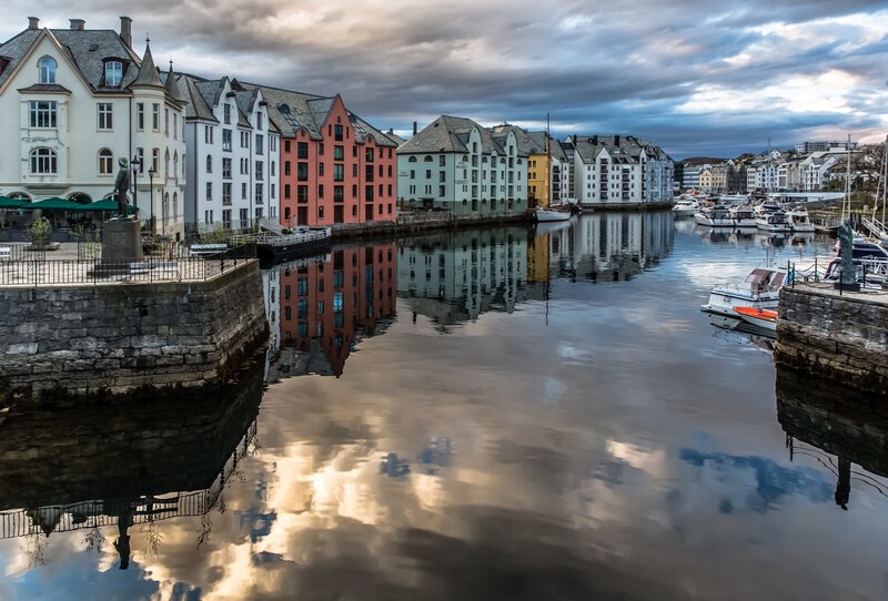 Colorful Buildings in Harbor — Gray